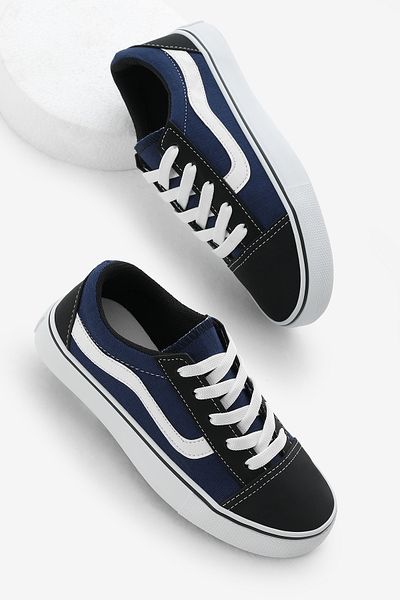 Tonny Black Children's Unisex Denim Blue Rubber Sole Side Stripe Linen Lace-Up Sports Shoes