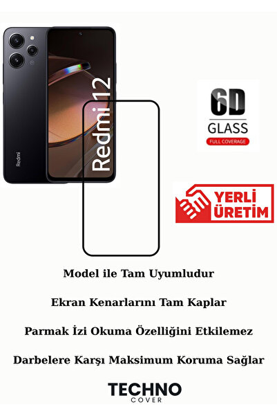 Genel Markalar Redmi 12 Uyumlu 6D Tam Kaplayan Kırılmaz Cam
