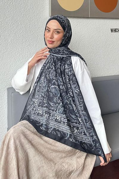 lamelif Retro Pattern Soft Shawl Black