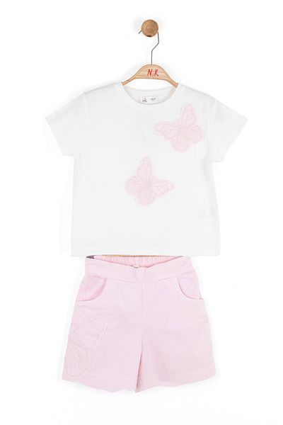 Ugly Duck 04-08 Age Girl's Pink Butterfly Shorts Suit - Pink-White