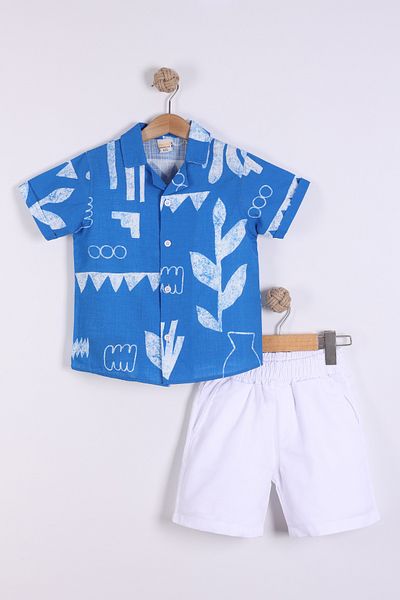 Pollito Boy's Mixed Pattern Shirt Shorts Set of 2
