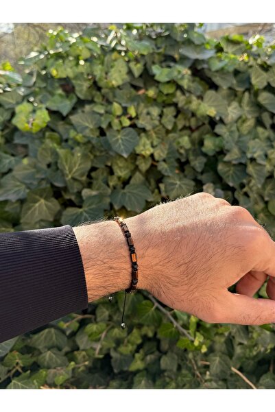 Sırlı Taş Hematit Bileklik - Bern Brown Bileklik - Tasarım Bileklik Özel Kesim Ayarlanabilir