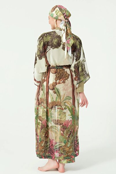 Bordomix 7179 Women's Green Nature Patterned Belted Long Pareo - Beach Dress