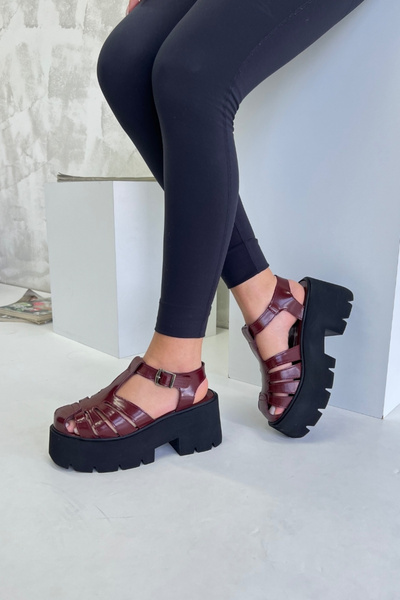 inizio Burgundy Thick Sole Women's Sandals P9025