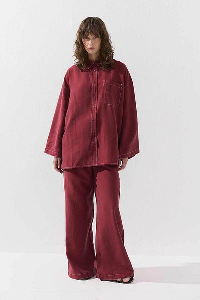 Hooopstore Comfortable Burgundy Trouser Suit with Stitching Detail
