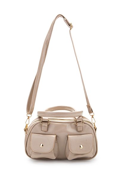 minebag Double Pocket Detailed Faux Leather Women's Crossbody Bag Vera Mink