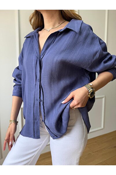 Size Özgü قميص نيلي برقبة على شكل حرف V