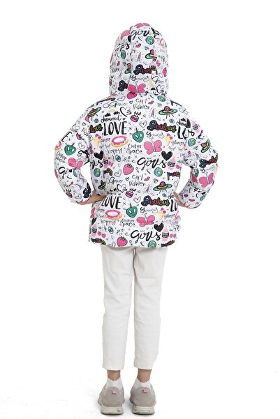 Montland Kız Çocuk Içi Polarlı Kapüşonlu Girls Yazılı Kelebek Desenli Kışlık Şişme Mont & Kaban & Parka
