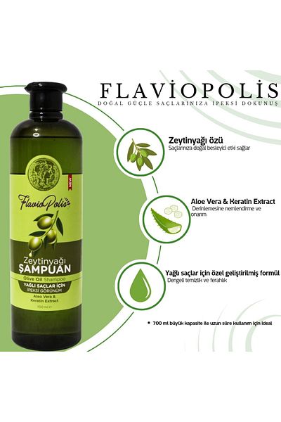 FLAVİOPOLİS Flaviopolis 700ml Olive Oil Care Shampoo for Oily Hair
