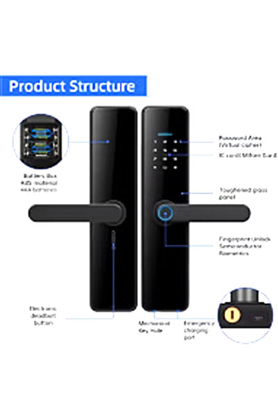 DarTech قفل ذكي من دارتيك بخمس طرق فتح وتطبيق يناسب أي باب إصدار عالمي ونظام منزلي آمن وذكي بلون أسود