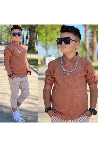 KOKOŞ BEBEK Linen dominant collar shirt set