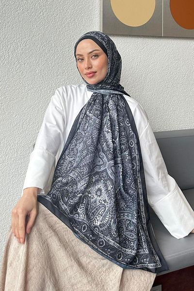 lamelif Retro Pattern Soft Shawl Black
