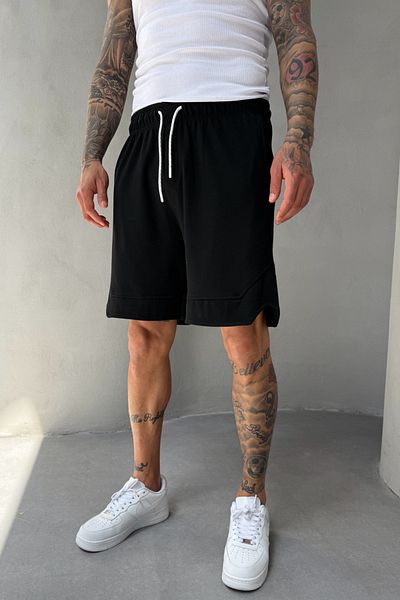 MADZEYMODA Bavlněné pánské tkané černé Capri šortky s elastickým pasem KE-7005