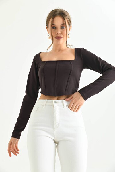 MOVİMENT Μπλούζα με κομμένο λαιμό σε καφέ σοκολατένιο χρώμα