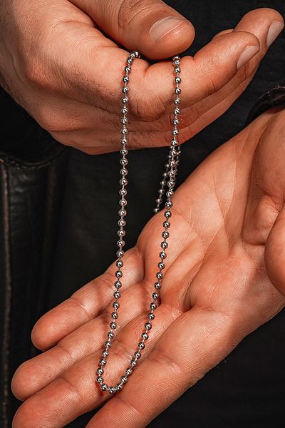 OSMANLI GÜMÜŞ Medium Thick Ball Stainless Steel Men's Necklace Chain Ckltopzincr-gms