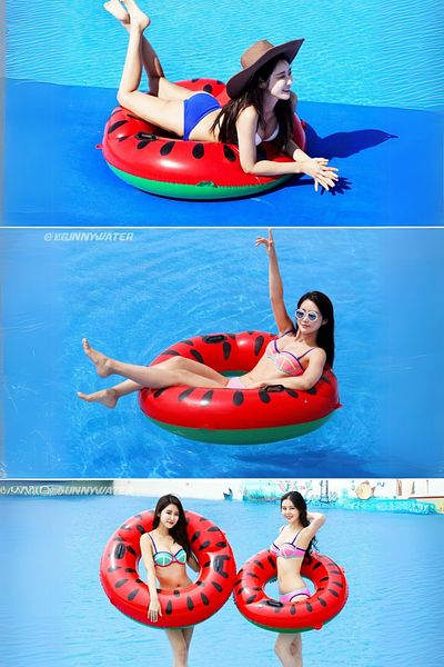 TUENGİ STORE Large Size Inflatable Watermelon Patterned Bagel Sea Pool Swimming Ring with Handle 100 cm