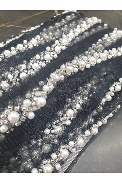 ESRA ŞELEM Black Tulle Bias Beaded Decorative Ribbon Applique Accessory Sewing Accessory