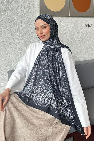 lamelif Retro Pattern Soft Shawl Black