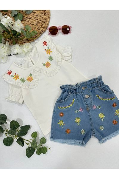 ChibuumKids Girl's Embroidered Shorts Suit
