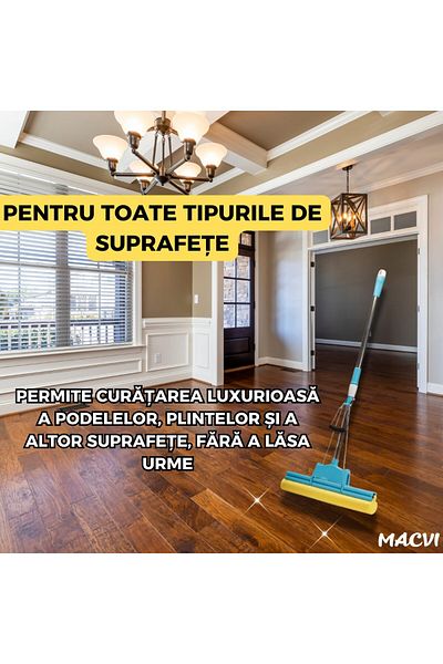MACVI Mop Macvi® cu Storcator si Coada Metalica Telescopica 88-105 cm, PVA, 37 x 5 x 5 cm, Albastru