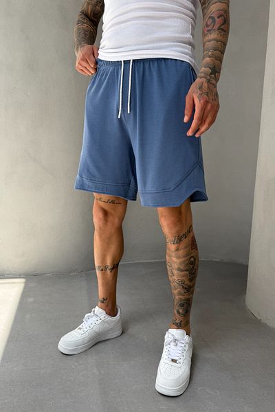 MADZEYMODA Βαμβακερό ανδρικό υφαντό ελαστικό μπλε σορτς Capri KE-7005