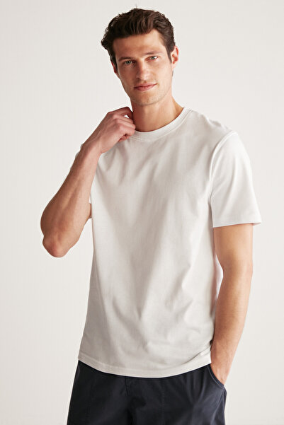 GRIMELANGE Ανδρικό μπλουζάκι Rudy από 100% οργανικό βαμβάκι που αναπνέει χωρίς λαιμόκοψη βασικό λευκό