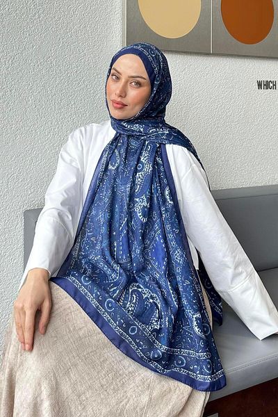 lamelif Retro Pattern Soft Shawl Indigo