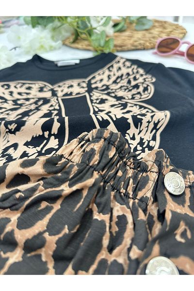ChibuumKids Girl's Leopard Patterned Skirt Suit