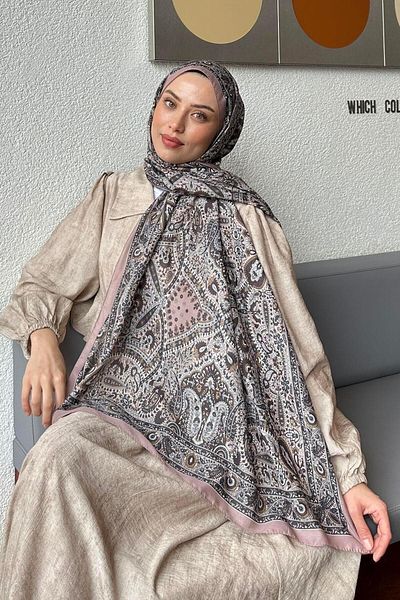 lamelif Retro Pattern Soft Shawl Milk Coffee