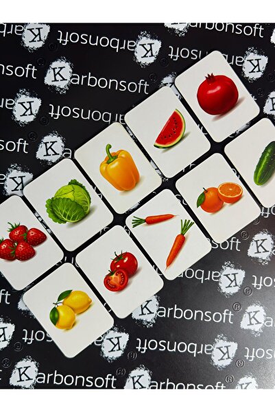 karbonsoft Zeka Kartları Ahşap Eğitici Hafıza Eşleştirme Oyunu Sevimli Meyveler Oyuncak ( 5,5 x 7,5 CM)