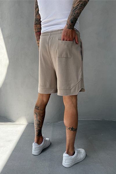 MADZEYMODA Βαμβακερό ανδρικό υφαντό μπεζ σορτς Κάπρι με ελαστική μέση KE-7005