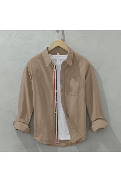 King Brothers Α.καφέ Βαμβακερό ριγέ Oversize Ανδρικό πουκάμισο με τσέπες