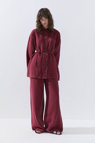 Hooopstore Comfortable Burgundy Trouser Suit with Stitching Detail