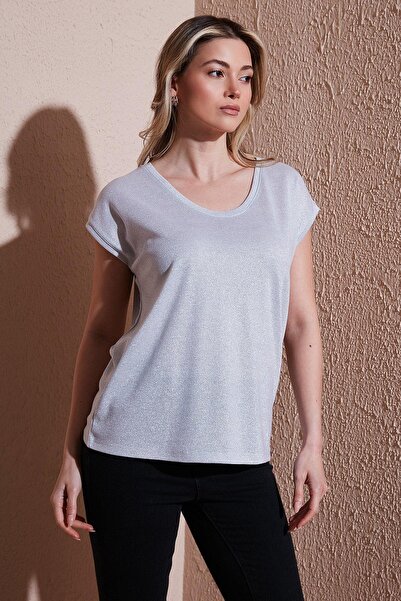 Fashion Friends Standard Fit Round Neck Glitter Blouse Bluz 25Y0202K1