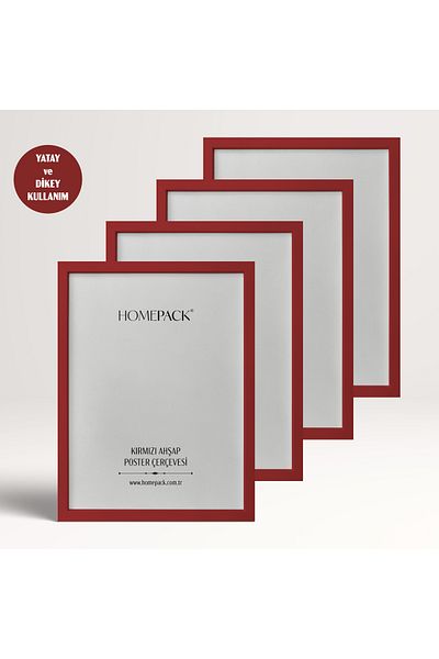 HOMEPACK Quad Red Wood Framed Poster Frame, Blank Frame, 15X21-4Lu-Red-Frame