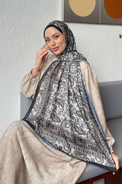 lamelif Retro Pattern Soft Shawl Stone