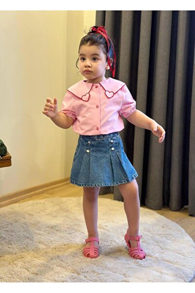 KOKOŞ BEBEK Heart Denim Shorts Skirt Suit |   Between 3/10 Years