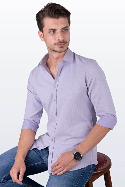 Etikmen Lila Armür Desenli Slimfit Erkek Gömlek
