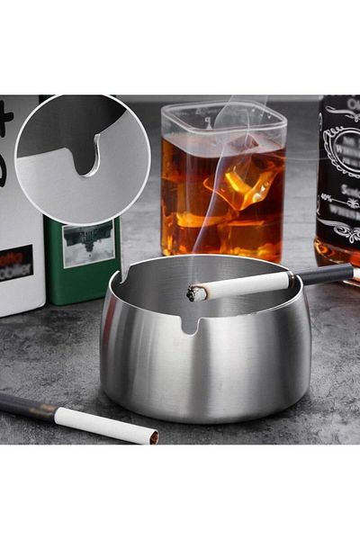 YDGR Gray Stainless Steel Coated Ashtray Windproof Fall Resistant Metal Ashtray