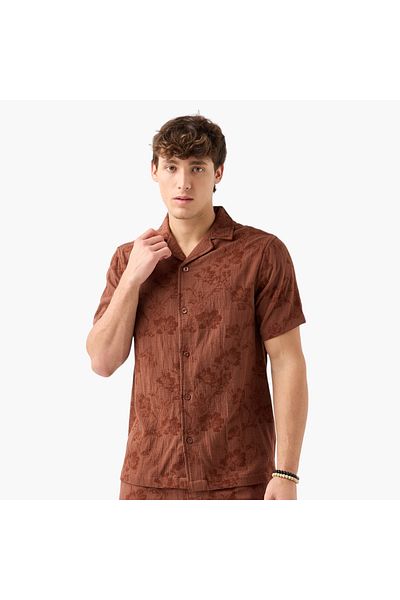 FAV Textured Shirt with Camp Collar and Short Sleeves