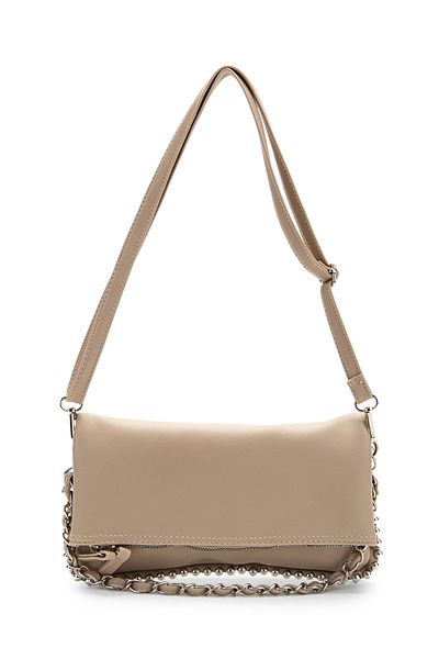 minebag Metal Bead Detailed Double Strap Faux Leather Women's Crossbody Bag Jackie Mink