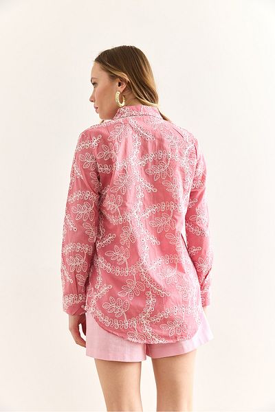 Olalook Γυναικείο πουκάμισο Dusty Rose Geometric Fishtail με λεπτομέρειες GML-19001324