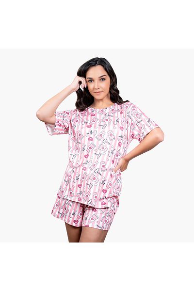 Aadaraya Printed Drop Shoulder T-shirt and Pyjama Set