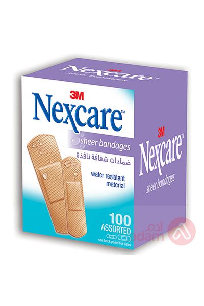 Nexcare 3M SHEER BAND W/RES ASSORT 100PC