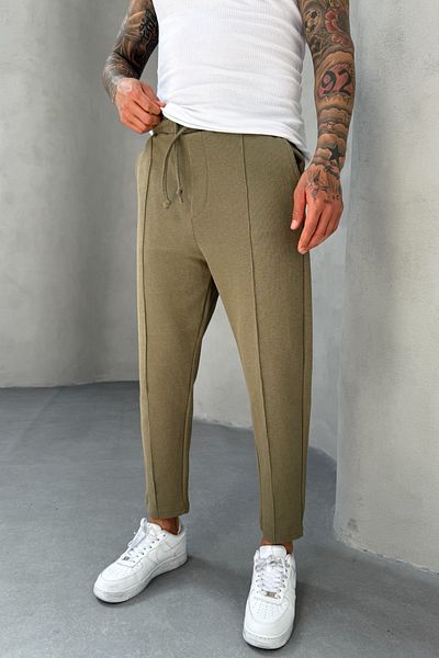 MADZEYMODA Βάφλα ύφασμα Grass Λεπτομερές Boyfriend Ανδρικό Χακί Jogger Παντελόνι Mz5036
