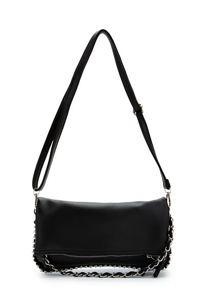 minebag Metal Bead Detailed Double Strap Faux Leather Women's Crossbody Bag Jackie Black