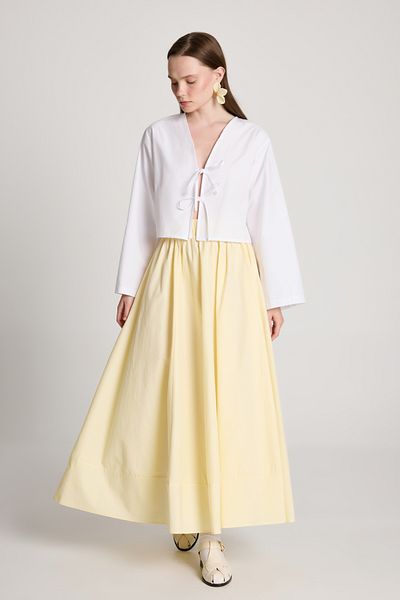 minaaise Yellow Poplin Long Skirt with Elastic Waist 27321