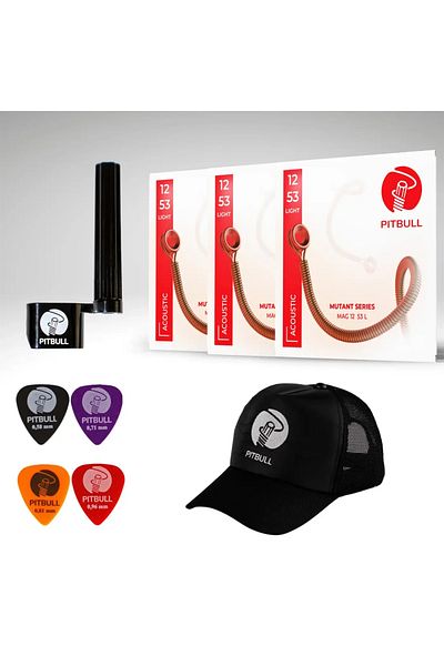 Pitbull Strings Mutant Series Acoustic Guitar String Mag 12-53 L 3P Ssc Set of 3 Hat, Picks and Strings Wizard