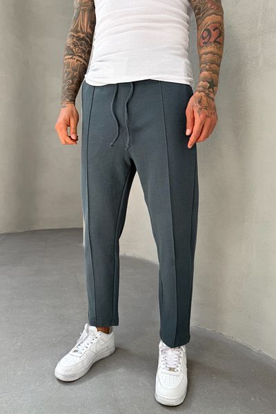 MADZEYMODA Βάφλα ύφασμα γρασίδι Λεπτομερές Boyfriend Ανδρικό παντελόνι Jogger χρώματος βενζίνης Mz5036