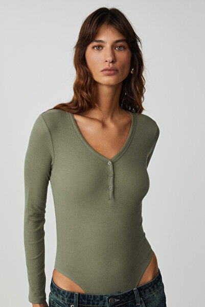 GRIMELANGE Kalanı Γυναικεία μακρυμάνικη μπλούζα με λαιμόκοψη με κουμπιά μέντας